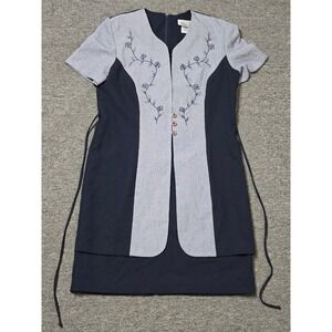 Lisa Jo Navy Dress Embroidered Short Sleeve Career Wear Size‎ 9/10